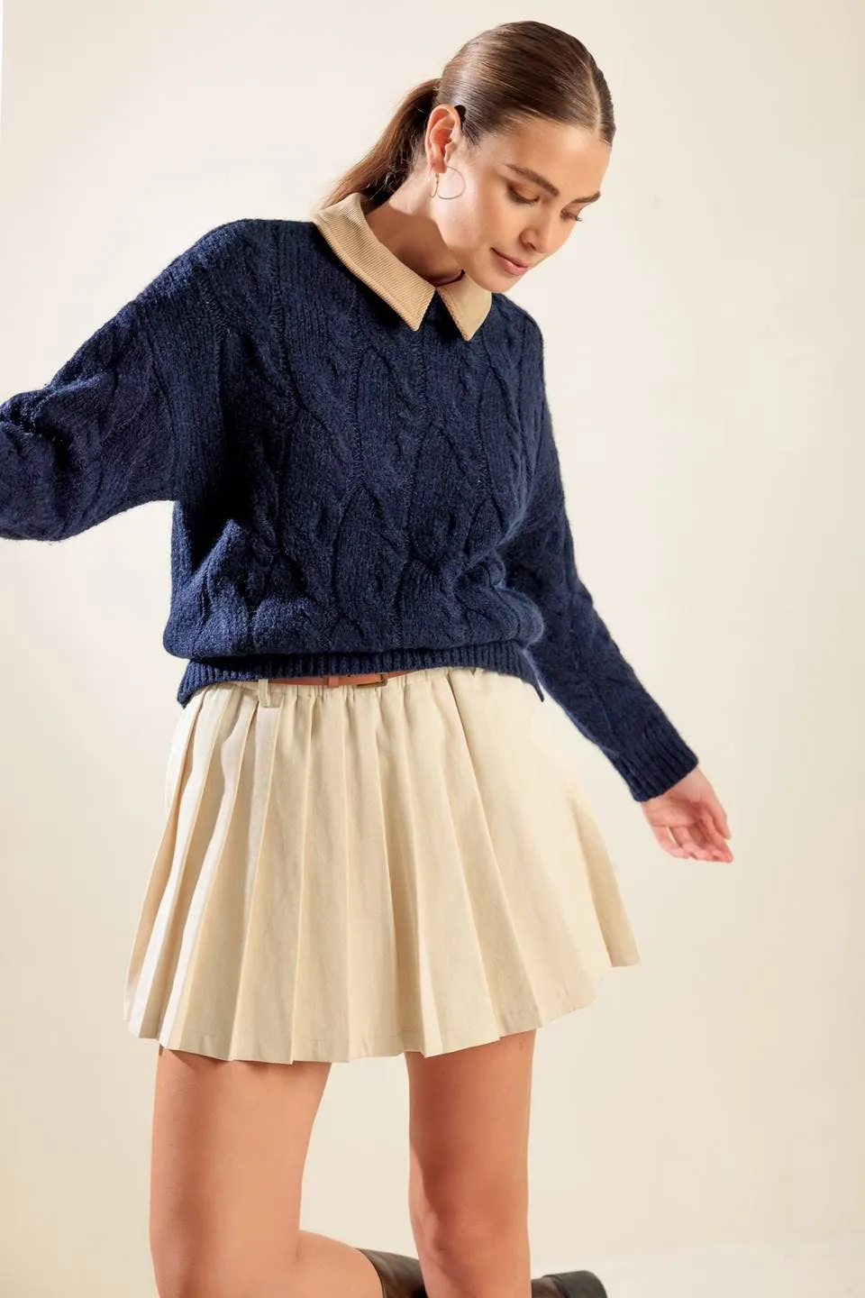 Cable-Knit Collar Sweater