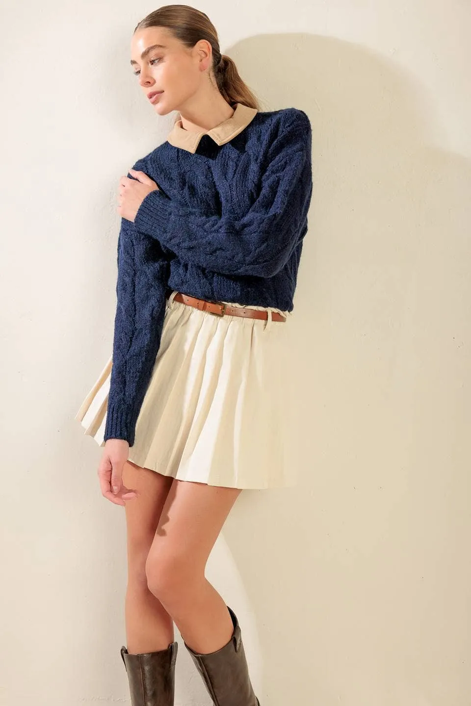 Cable-Knit Collar Sweater