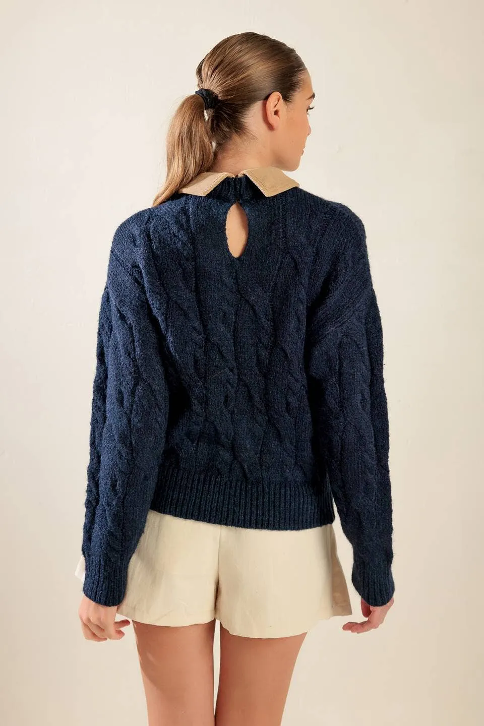 Cable-Knit Collar Sweater