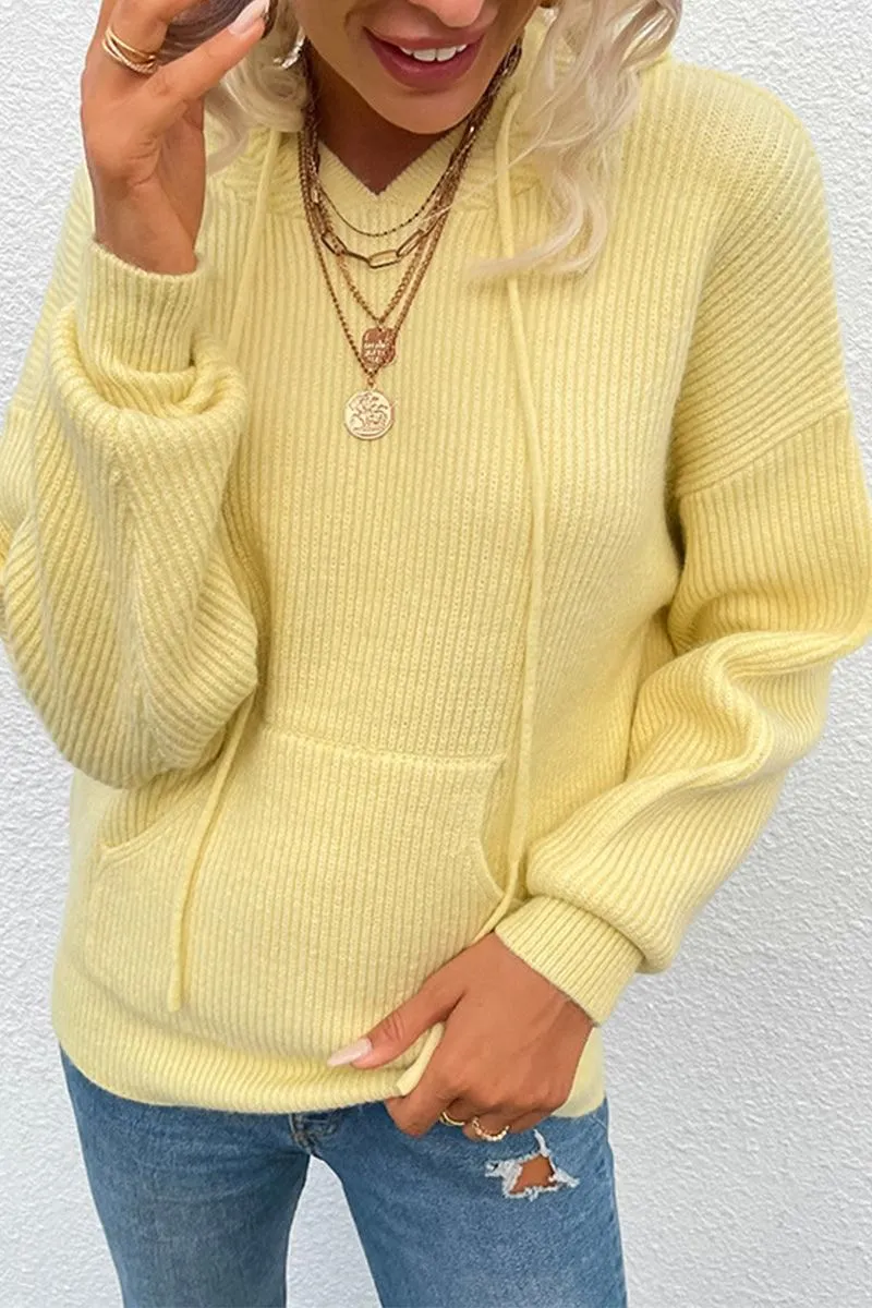 YarnDye Technique Basic Dress CABLE KNIT HOODED KNIT SWEATER TOP