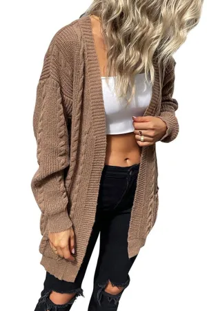 CABLE KNIT OPEN FRONT MIDI LENGH CARDIGAN MultiPanelDesign Breathable Mesh Insert