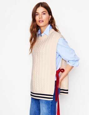 Cable Knit Wool Tabard-Warm Ivory SheerWeight Knit SnagResistant Surface