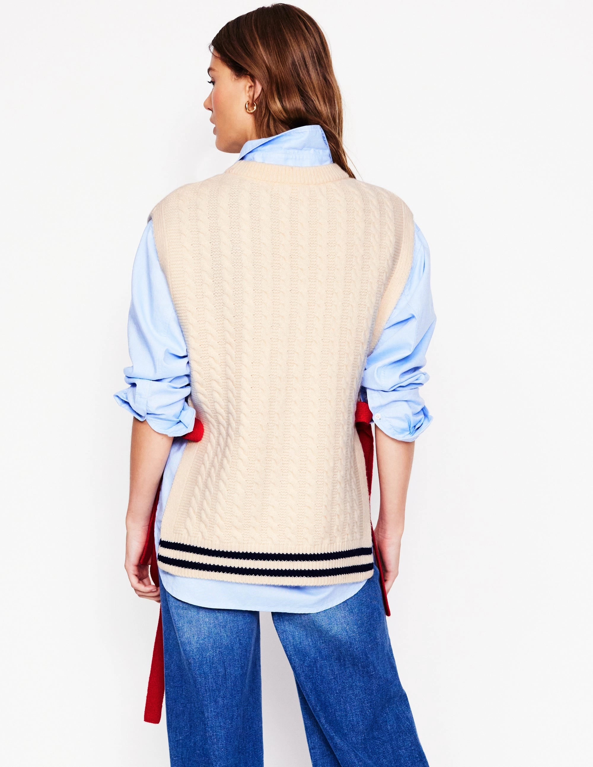 Relaxed Layer LowProfile Stitching Cable Knit Wool Tabard-Warm Ivory