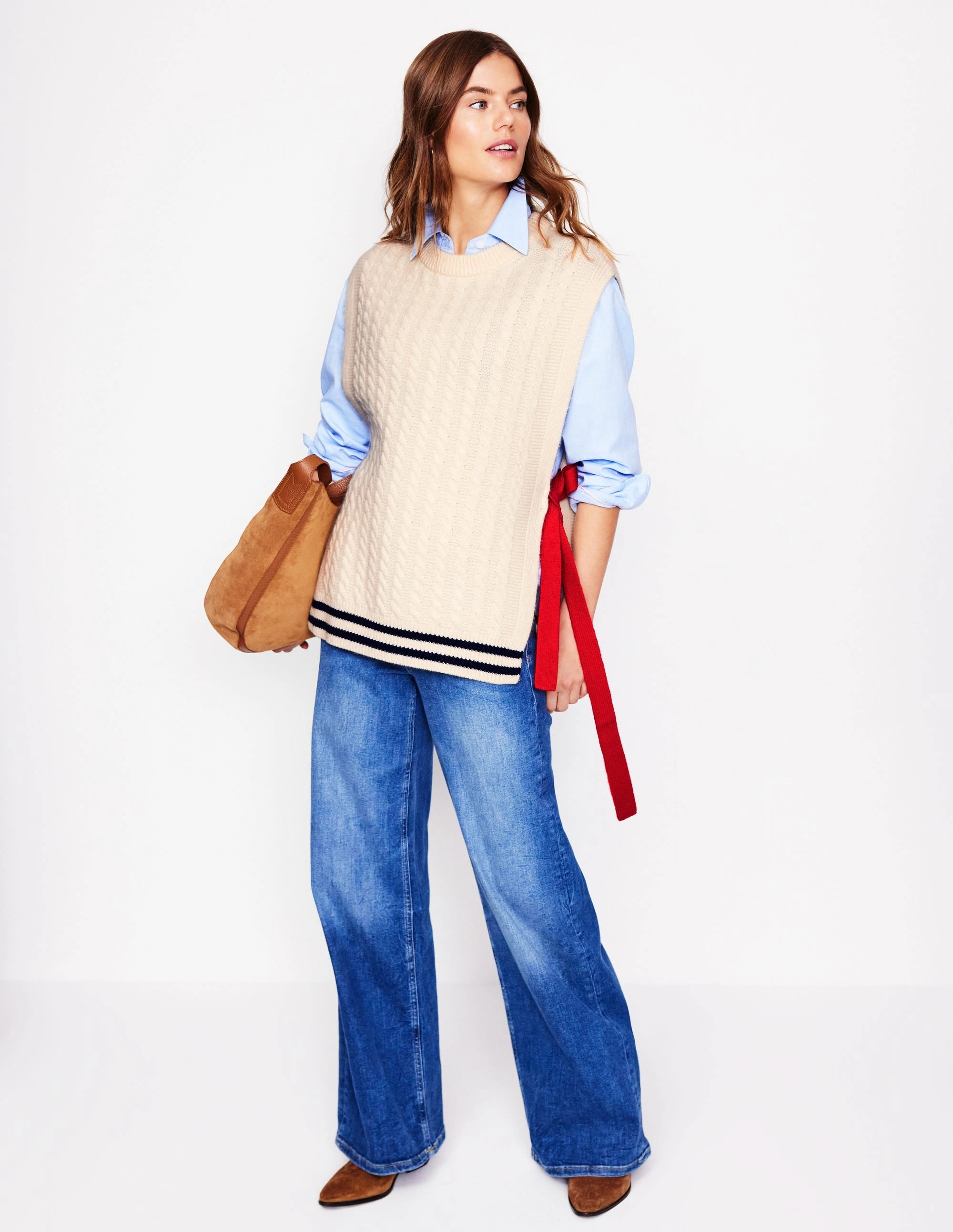 Cable Knit Wool Tabard-Warm Ivory Weekend Ready Quick Fit