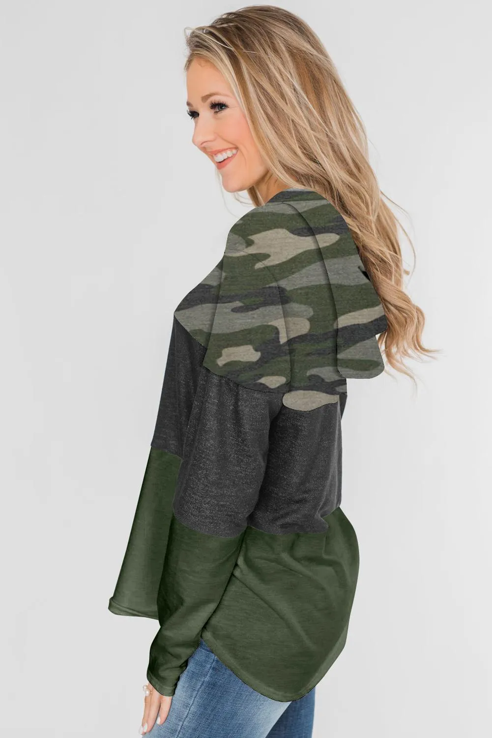 Cali Chic Women Sweatshirt Hoodie Celebrity Camo Color Block Drawstring