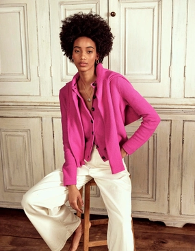 City Warmth Simple Wear Callie Crochet Trim Cardigan-Tickled Pink