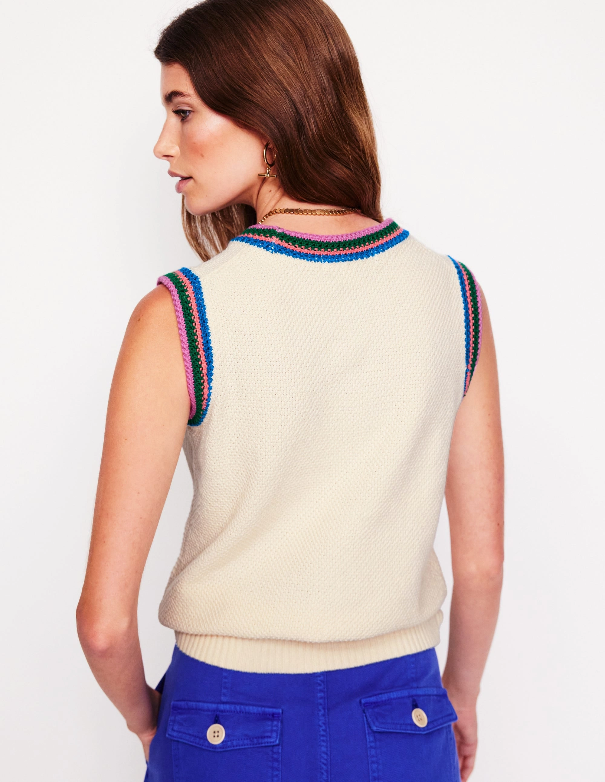 Callie Crochet Trim Tank-Warm Ivory, Rainbow Trim Under Cover