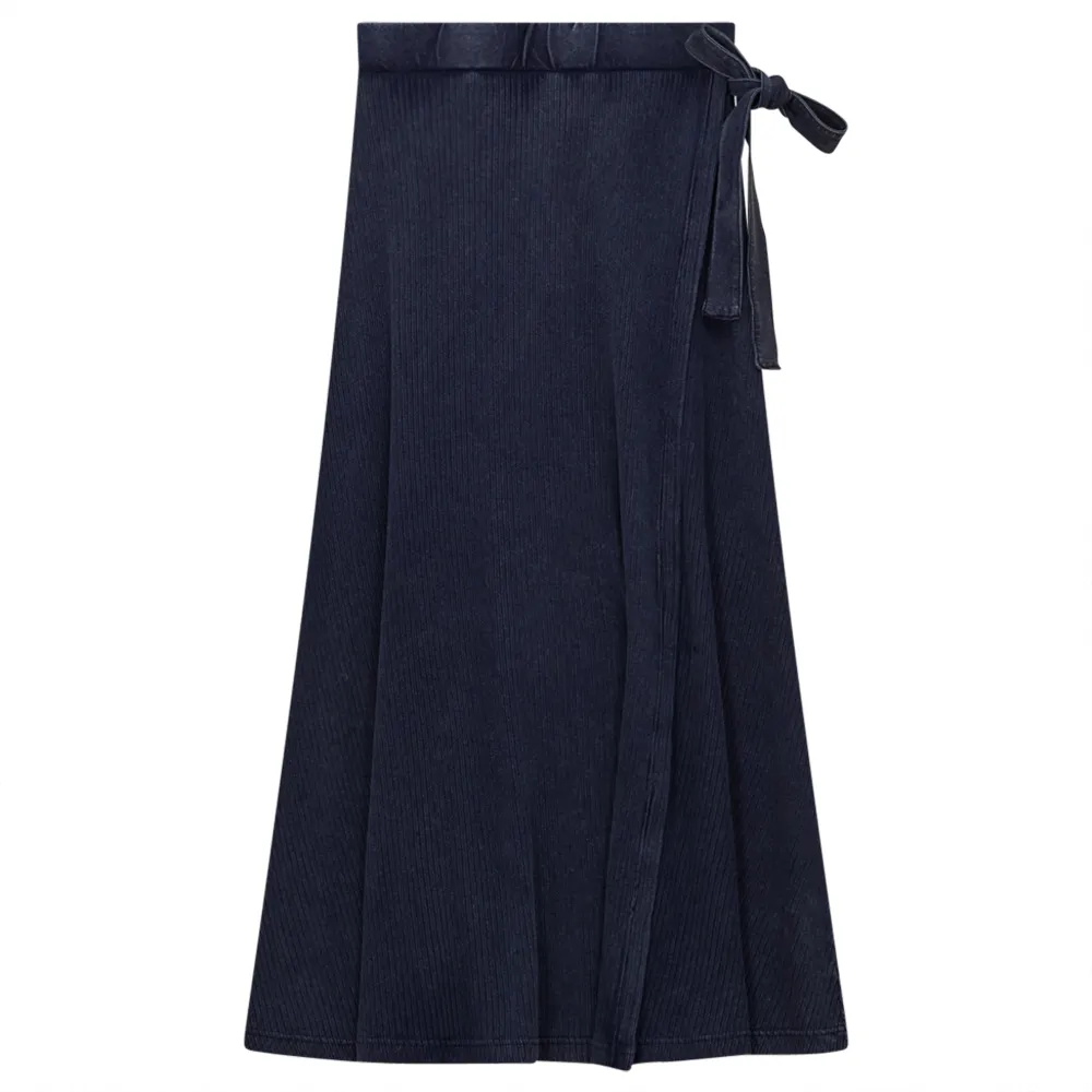 Spades Dark Denim Wash Ribbed Midi Wrap Skirt SB3CM8350SMW Ethically Made