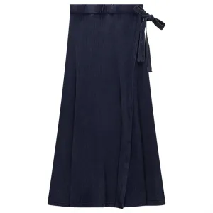 Easy Fashion Spades Dark Denim Wash Ribbed Midi Wrap Skirt SB3CM8350SMW