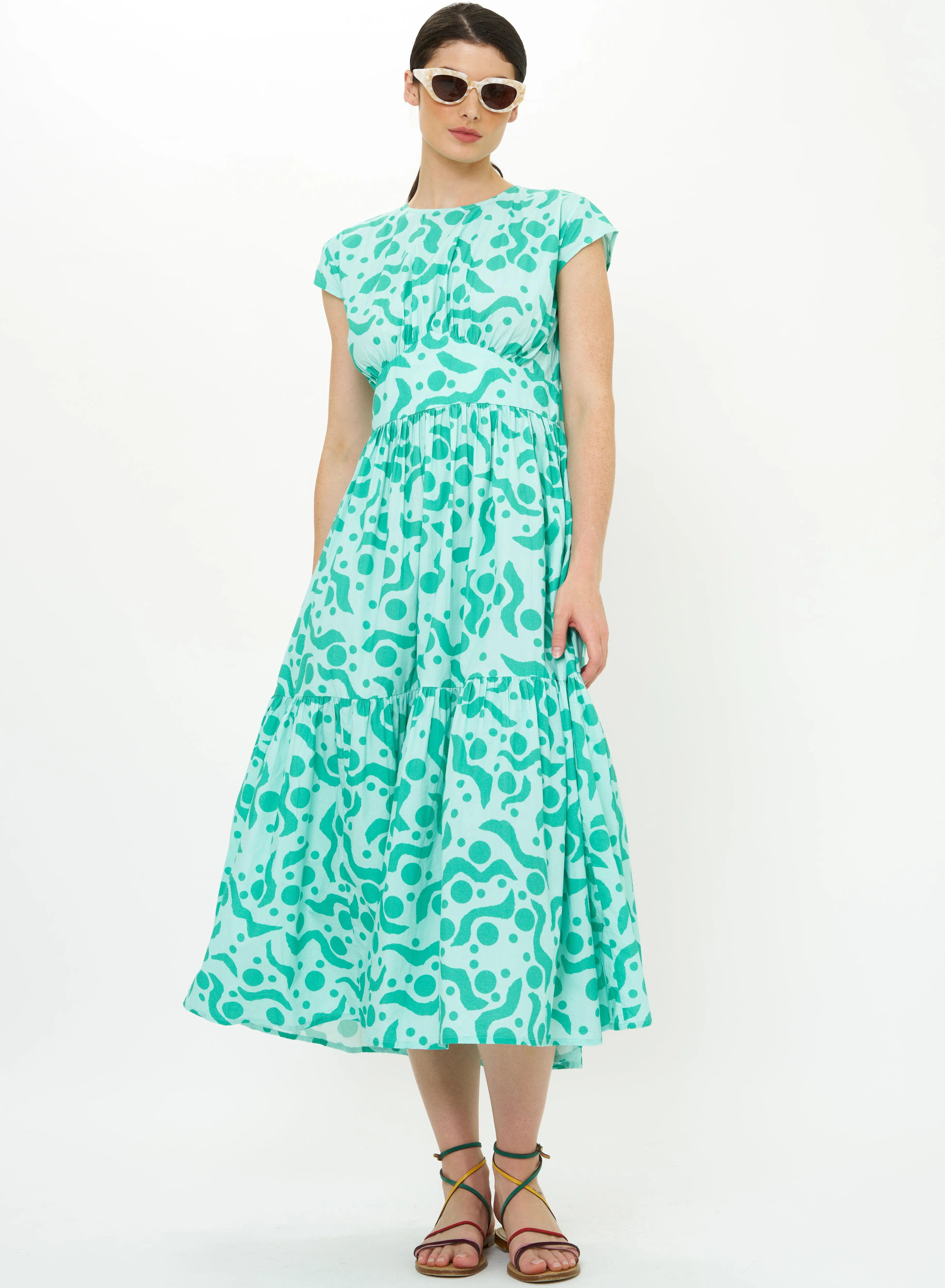 Slit-Hem Cap Sleeve Midi Acadia Aqua