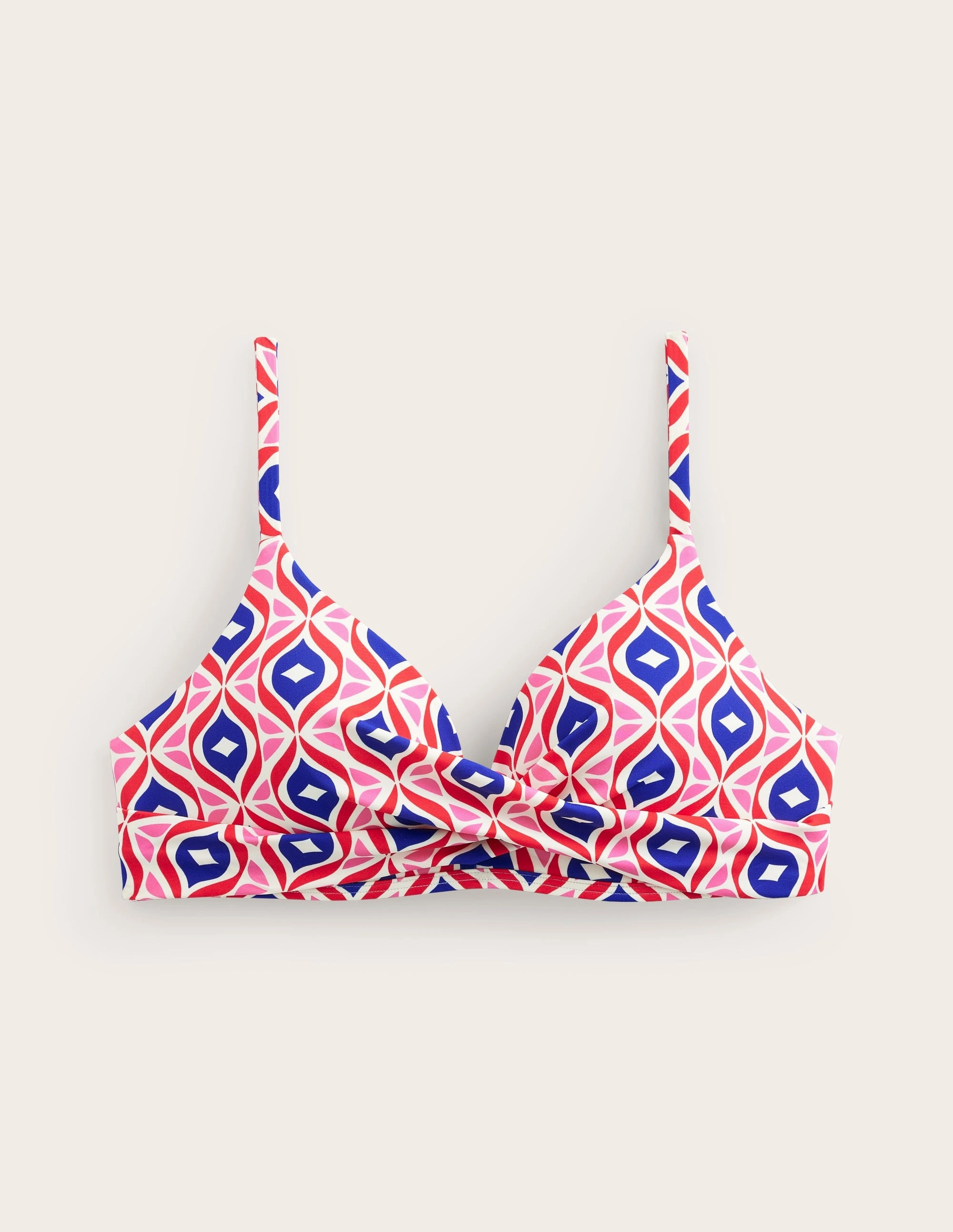 Non Abrasive Zipper Sand Resistant Outer Layer Capri Cup-size Bikini Top-Rubicondo, Diamond Wave