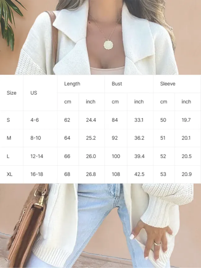 Cardigan Sweater Solid Color Suit Collar Long Sleeve Knitted Jacket