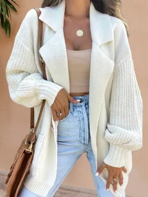 Cardigan Sweater Solid Color Suit Collar Long Sleeve Knitted Jacket