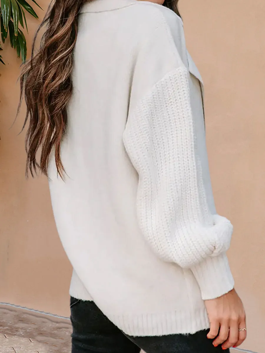 Cardigan Sweater Solid Color Suit Collar Long Sleeve Knitted Jacket