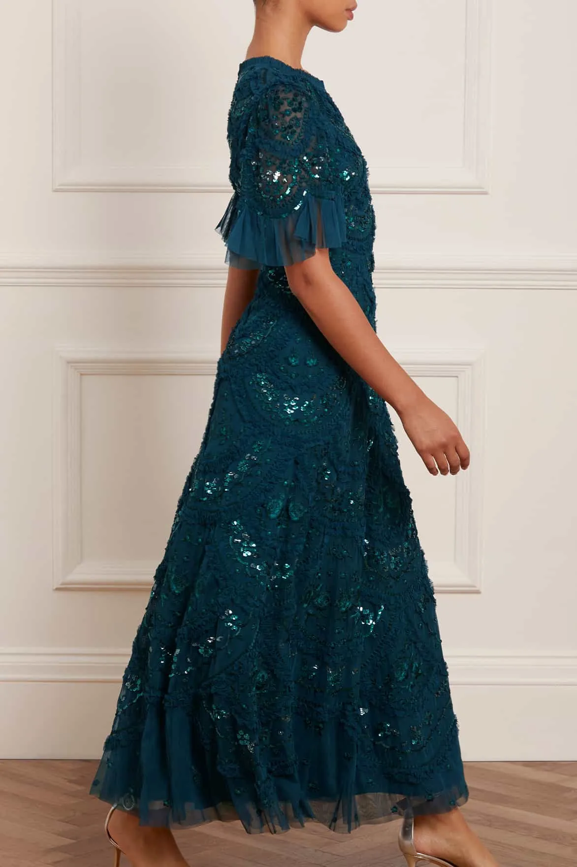 Pure Elegance Carmen Ruffle Ankle Gown