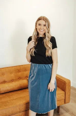 Carrie Stretch Velvet Skirt Azure Crafted Detail Double Layer