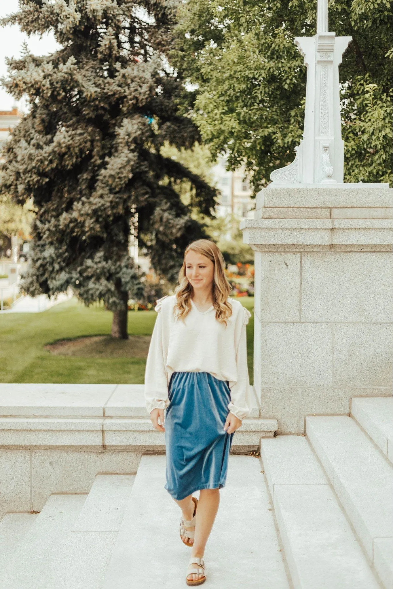 Carrie Stretch Velvet Skirt Azure Neat Mood Fresh Energy