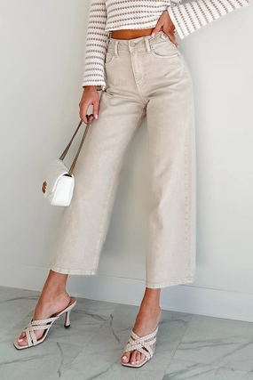 Caruso High Rise Wide Leg Kancan Crop Jeans (Taupe) Casual Flex ExtendedSizeRange