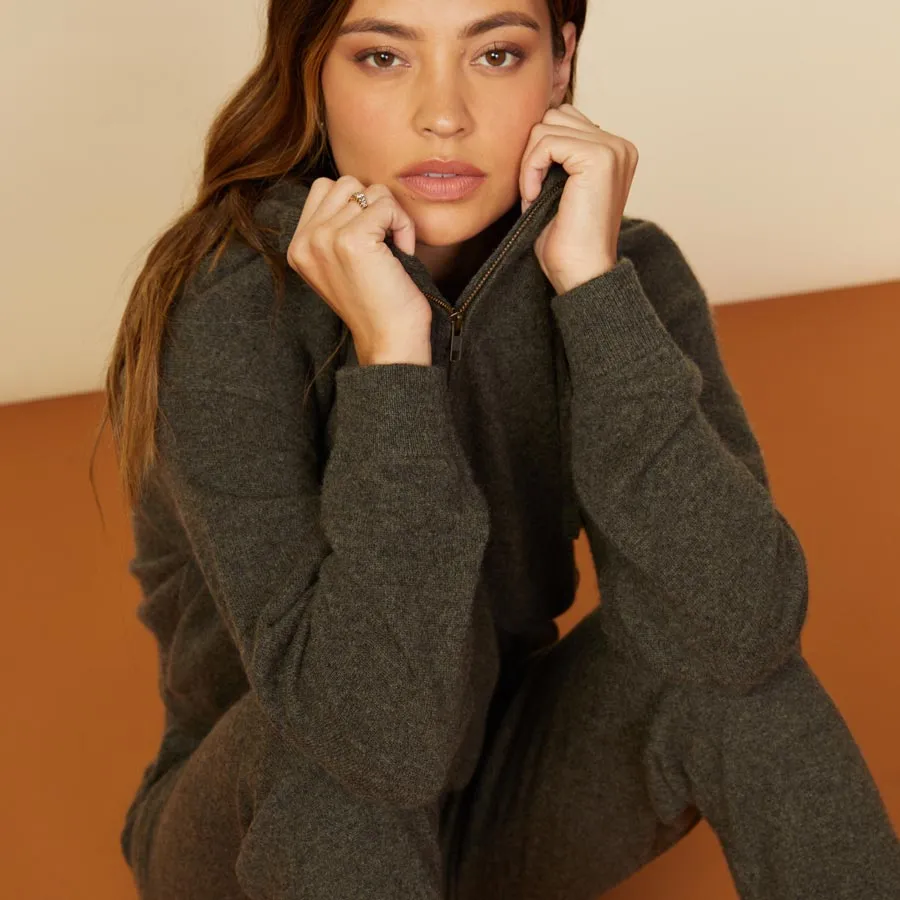 Fitted Design Cashmere Zip Up Hoody