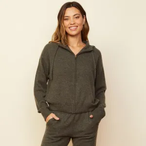 Cashmere Zip Up Hoody Contemporary Waist Built-In-Slip