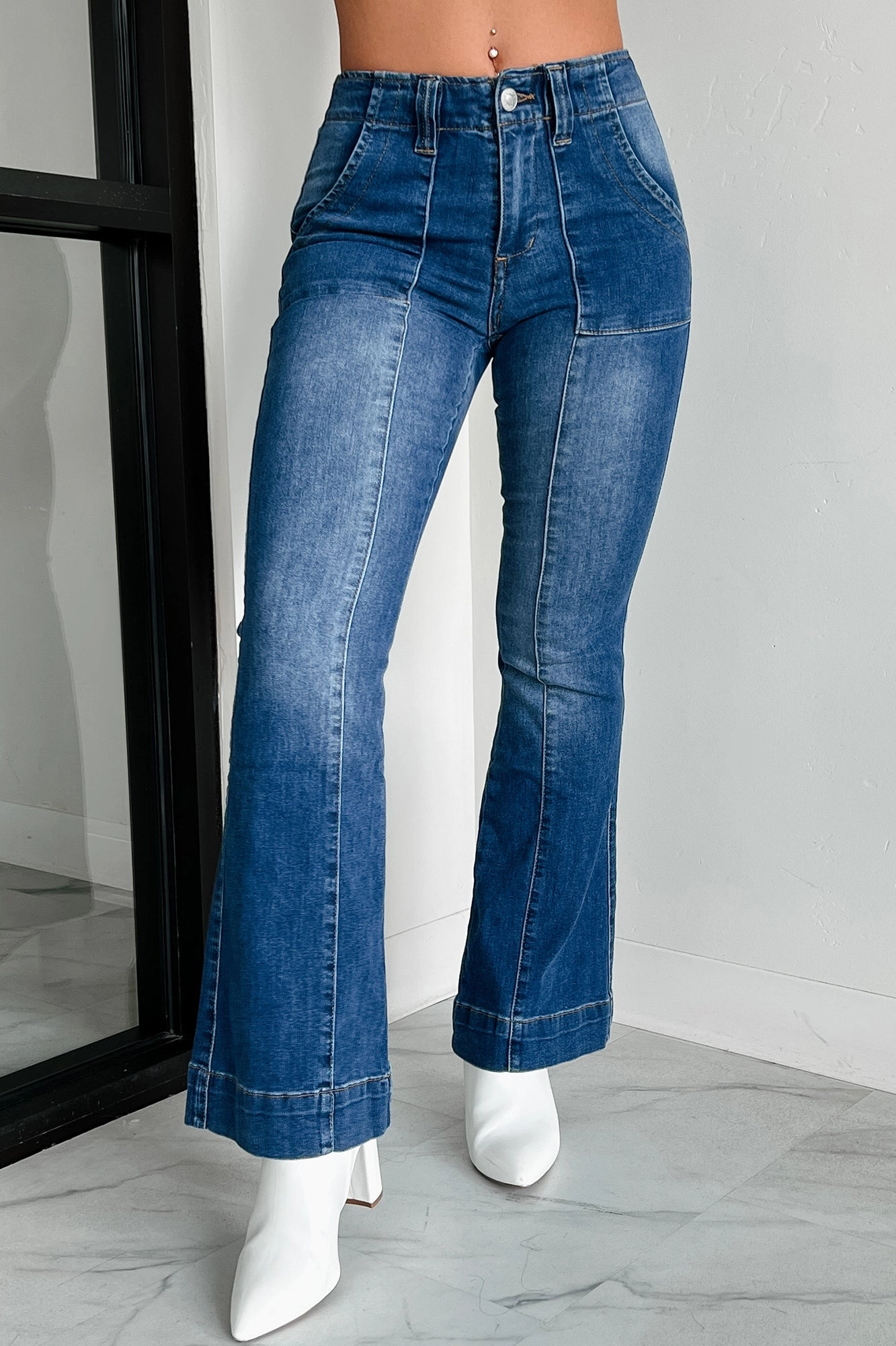 Casper Almost Famous High Rise Flare Jeans (Medium-Dark Wash) Low Rise Fit