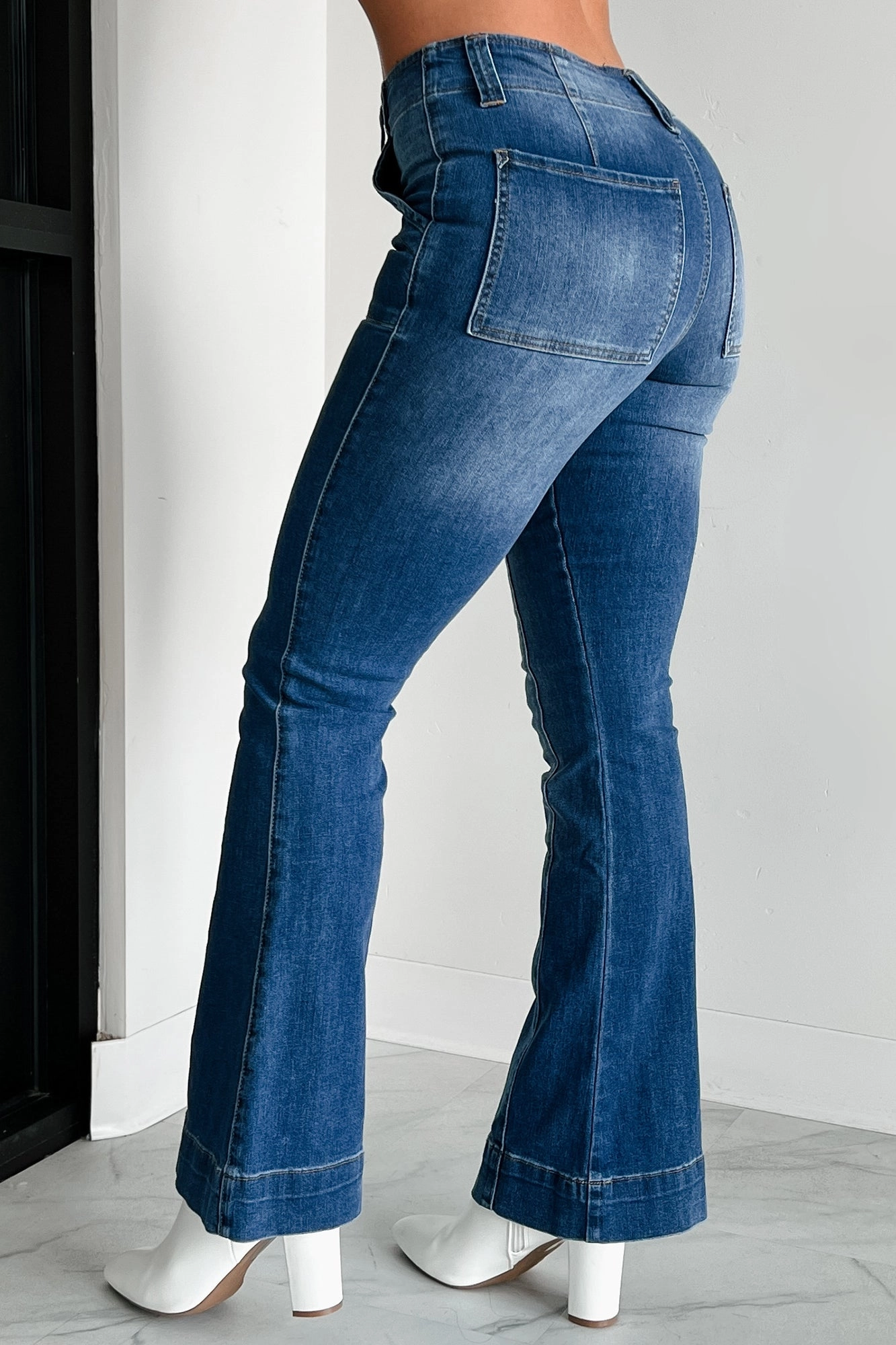 Casper Almost Famous High Rise Flare Jeans (Medium-Dark Wash) Flexible Waist Movement Fit