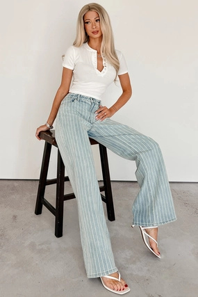 Wrinkle resistant fabric stain resistant coating Cassian Striped Wide Leg Cello Jeans (Light)