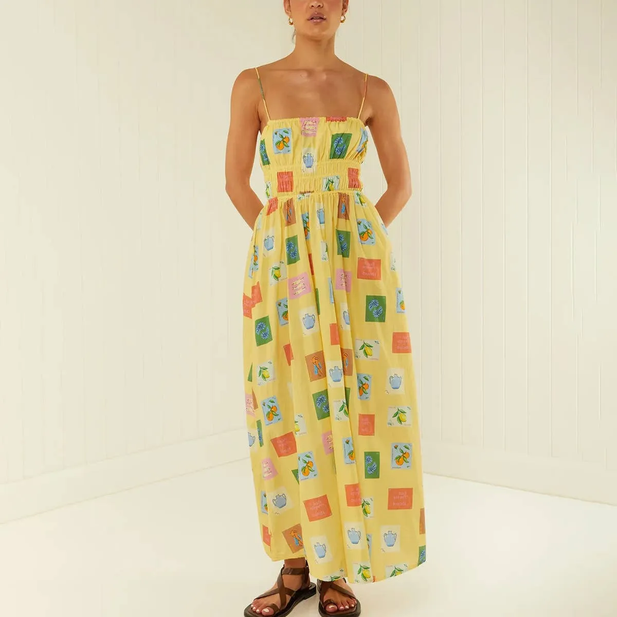 CASUAL CASUAL NECKLINE HALTER DRESS_CWDMD2272 Flowy Cut Boho Mood