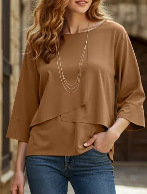 Airflow Mesh Insert Casual crew neck double-layer top shirt