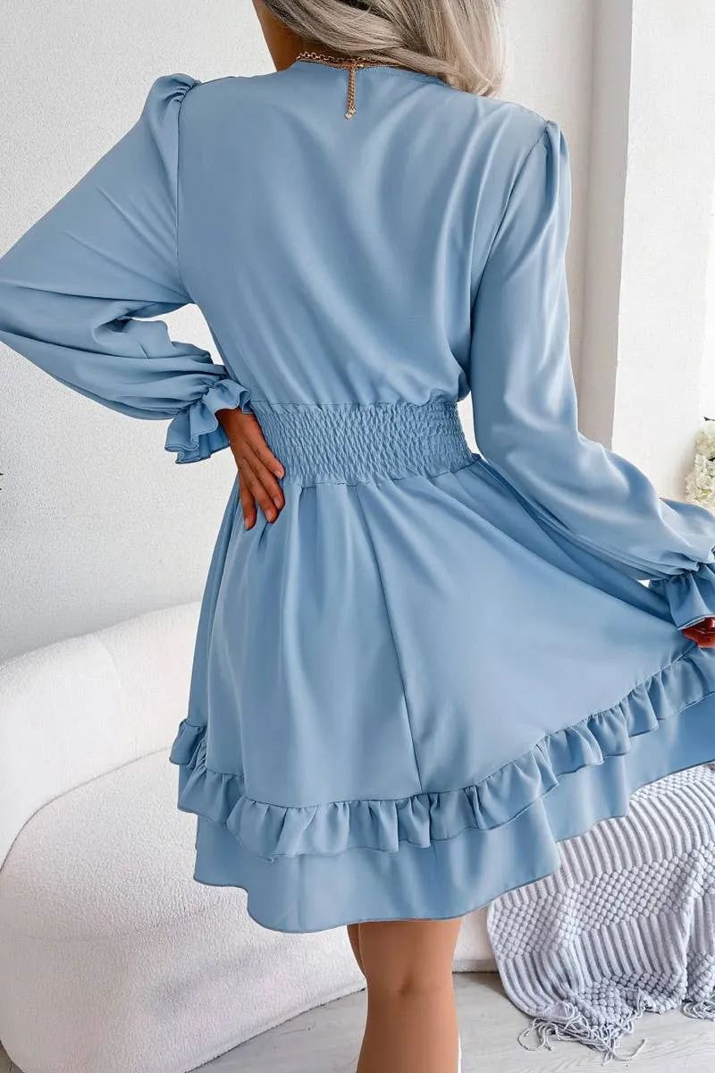 CASUAL DEEP V TIE UP WOODEN EAR SIDE SWING DRESS_CWDSD3014 Resort Outfit Empire Waist