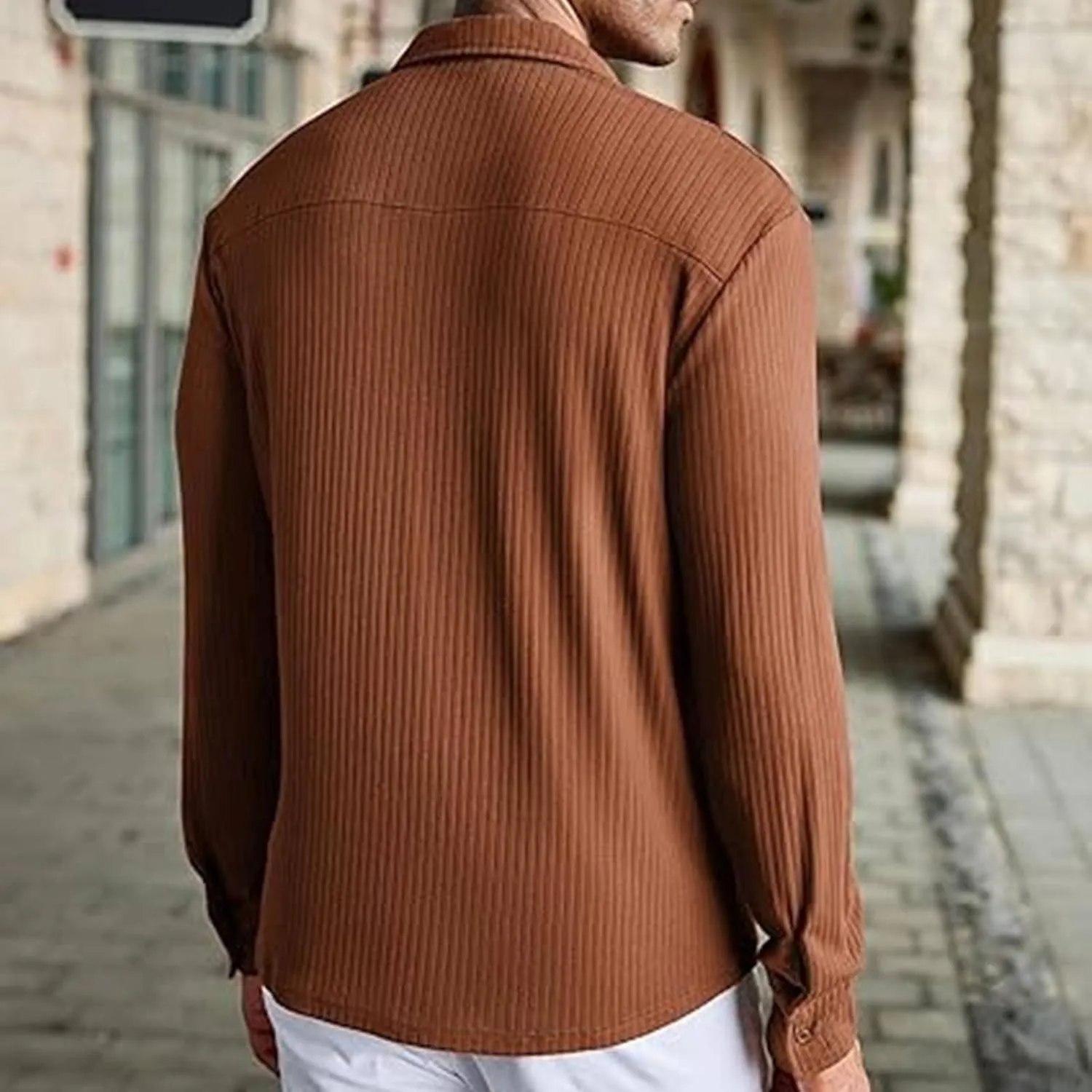 Casual Dress Shirts for Men Striped Shirts Ribbed Knit Textured Button Down Shirts Athletic Fit Long Sleeve