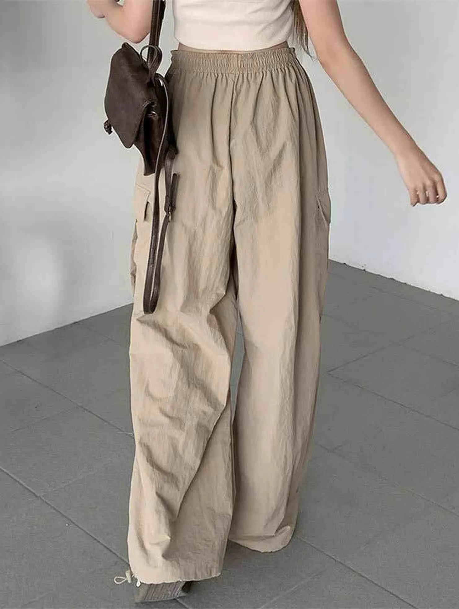 Non Bulk Ultra Soft Texture CASUAL ELASTIC WAIST WIDE LEG STRAIGHT LEG PANTS_CWBLP0768