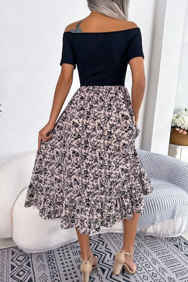 CASUAL FLORAL FLOUNCES MID LENGTH DRESS_CWDSD2506 Breathable-Lining Global Style