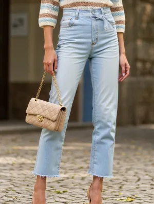 Stretch waistband Smart Look Casual high-waisted washed straight-leg jeans