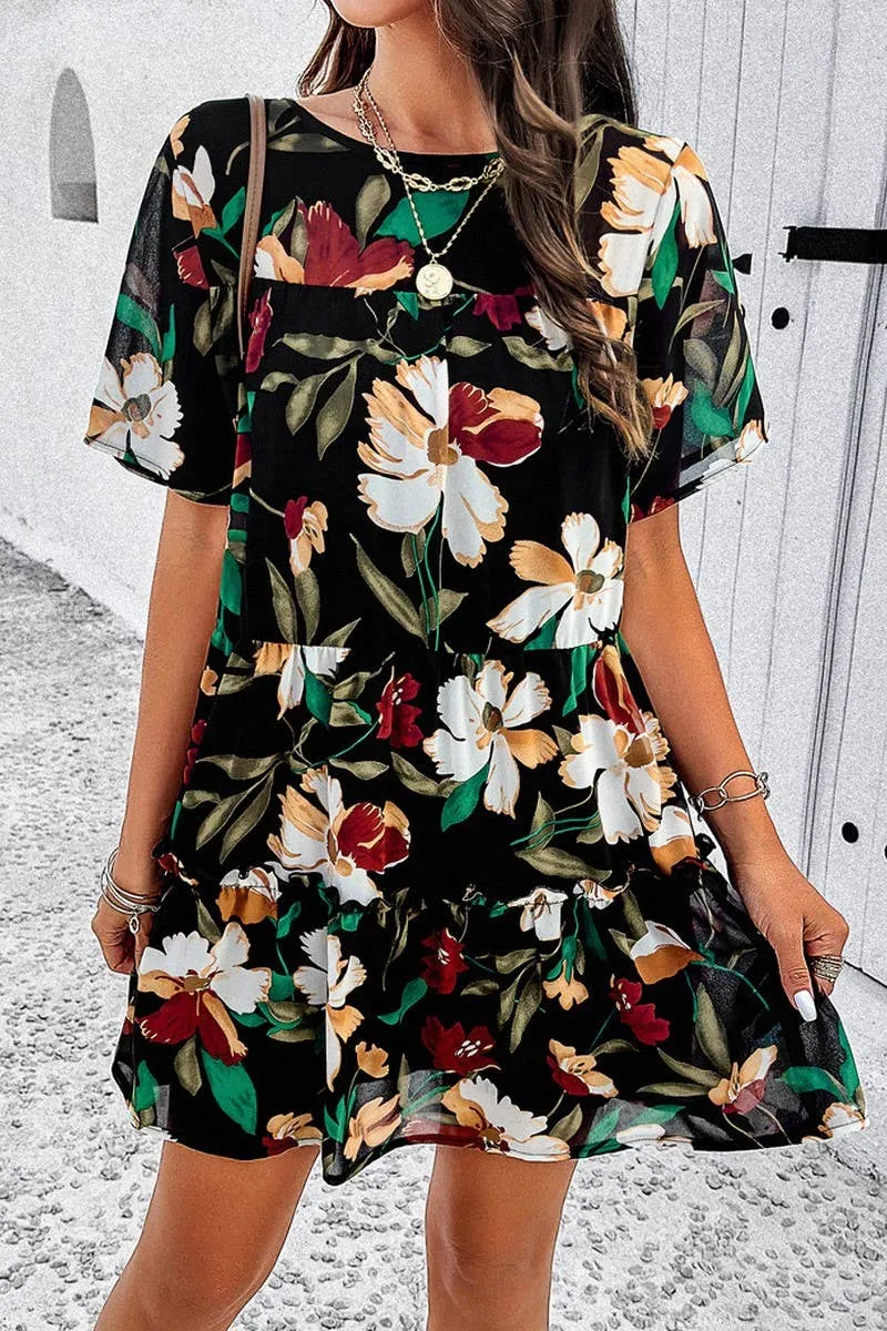 CASUAL HOLIDAY PRINT SHORT SLEEVE DRESS_CWDSD2405 Refined Style