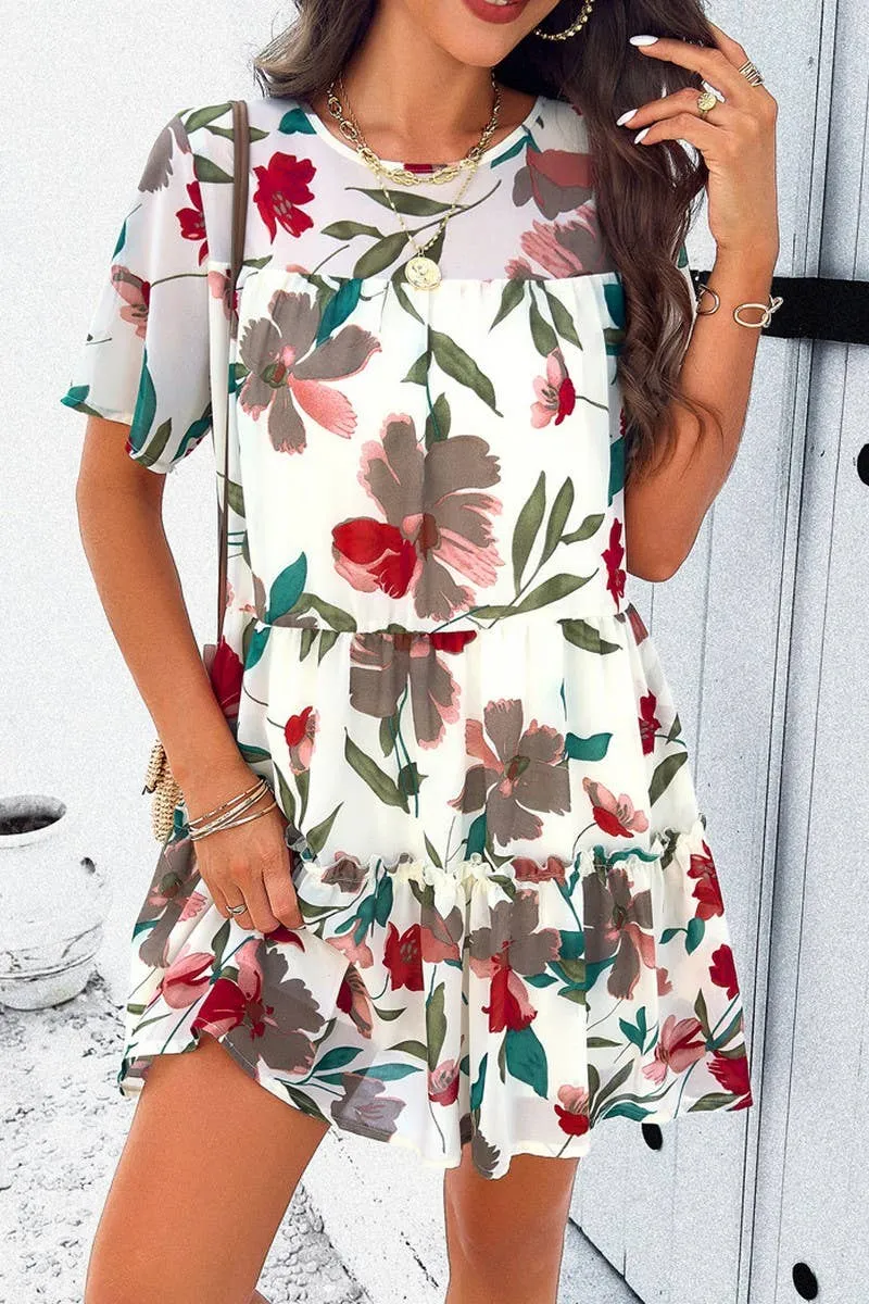 Lightweight-Lining CASUAL HOLIDAY PRINT SHORT SLEEVE DRESS_CWDSD2405