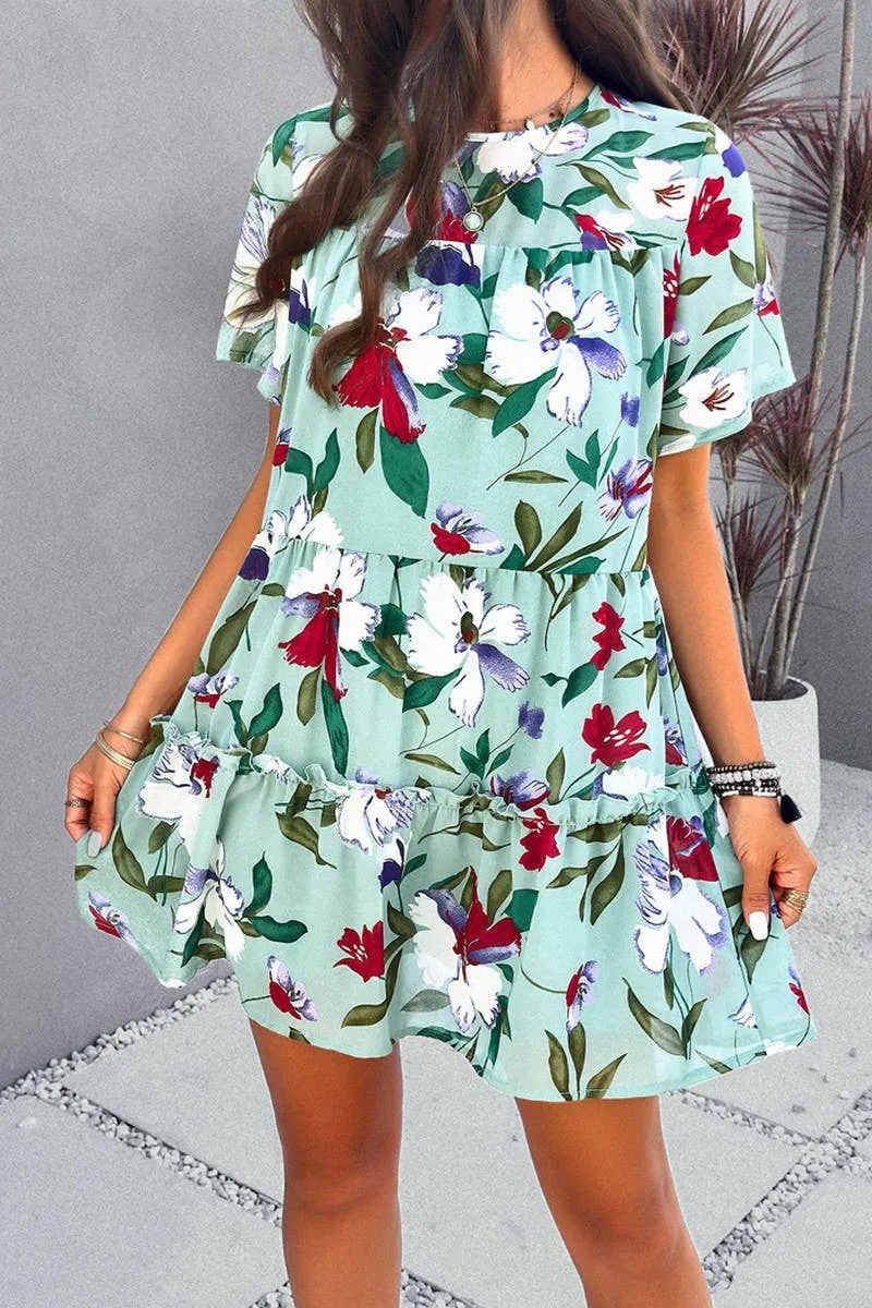 foldable One Piece Look CASUAL HOLIDAY PRINT SHORT SLEEVE DRESS_CWDSD2405