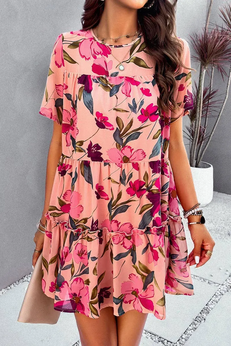 Pure Aesthetic Fashionable Look CASUAL HOLIDAY PRINT SHORT SLEEVE DRESS_CWDSD2405