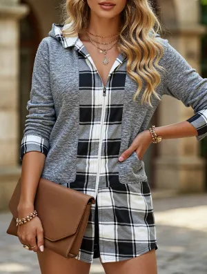 MicroPerforated Details DurableCollarStays Casual hooded long-sleeved loose zipper cardigan