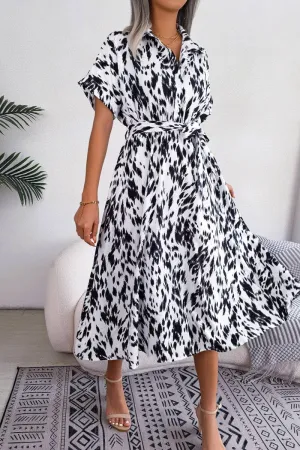 Inner lining Premium Fabric CASUAL LOOSE LEOPARD PRINT LACE UP SHIRT DRESS_CWDSD2530