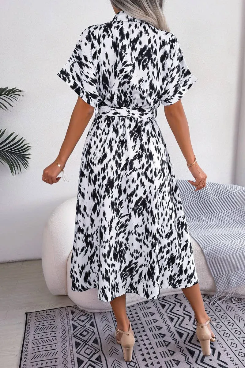 CASUAL LOOSE LEOPARD PRINT LACE UP SHIRT DRESS_CWDSD2530 Love Soft Smooth Surface