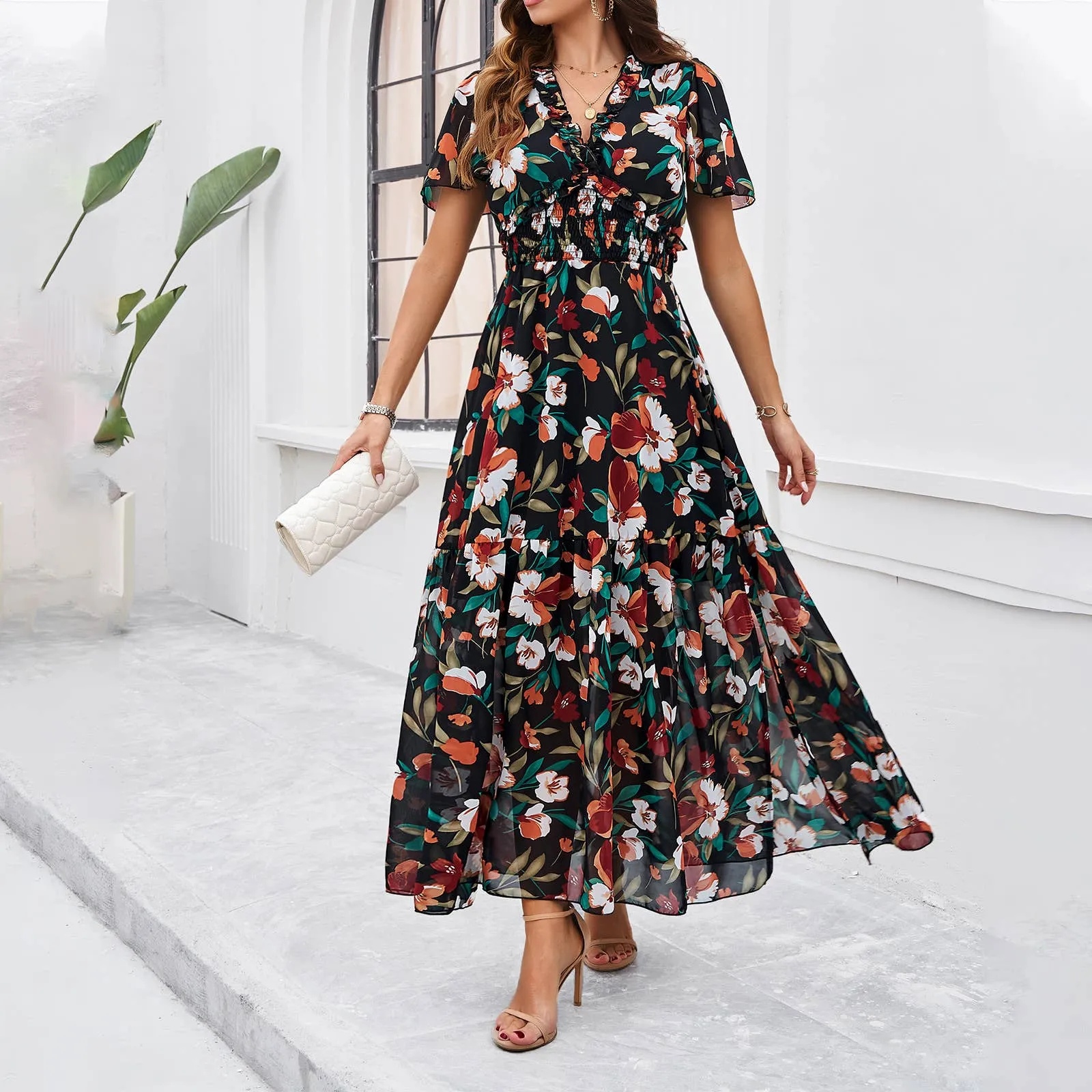Resort Ready CASUAL PRINT DRESS WITH WAIST_CWDMD1914