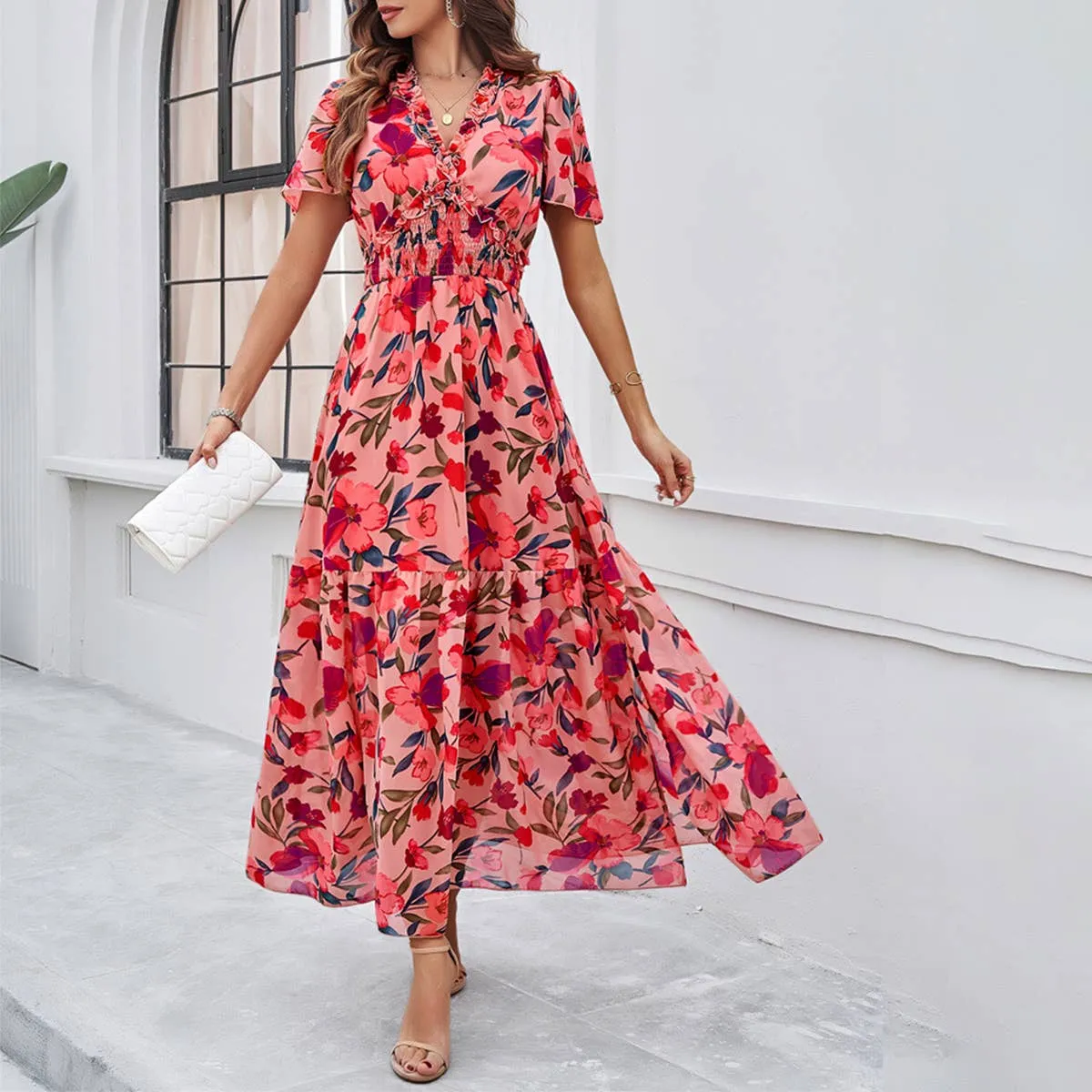 CASUAL PRINT DRESS WITH WAIST_CWDMD1953 Trendy And Comfortable