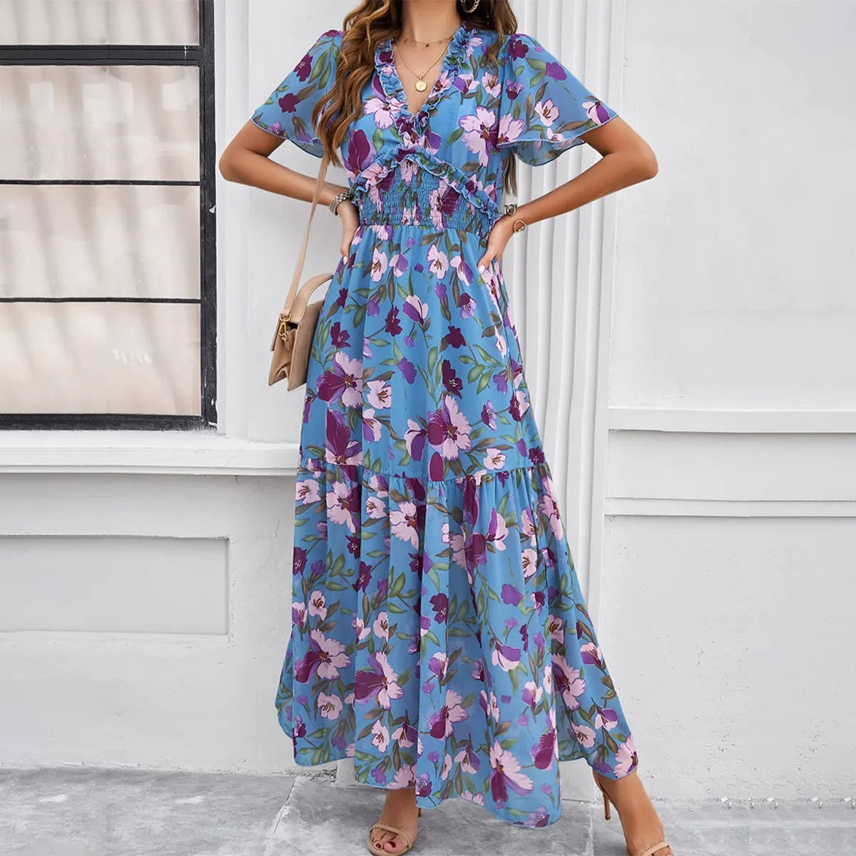 CASUAL PRINT DRESS WITH WAIST_CWDMD1953 Smart Silhouette