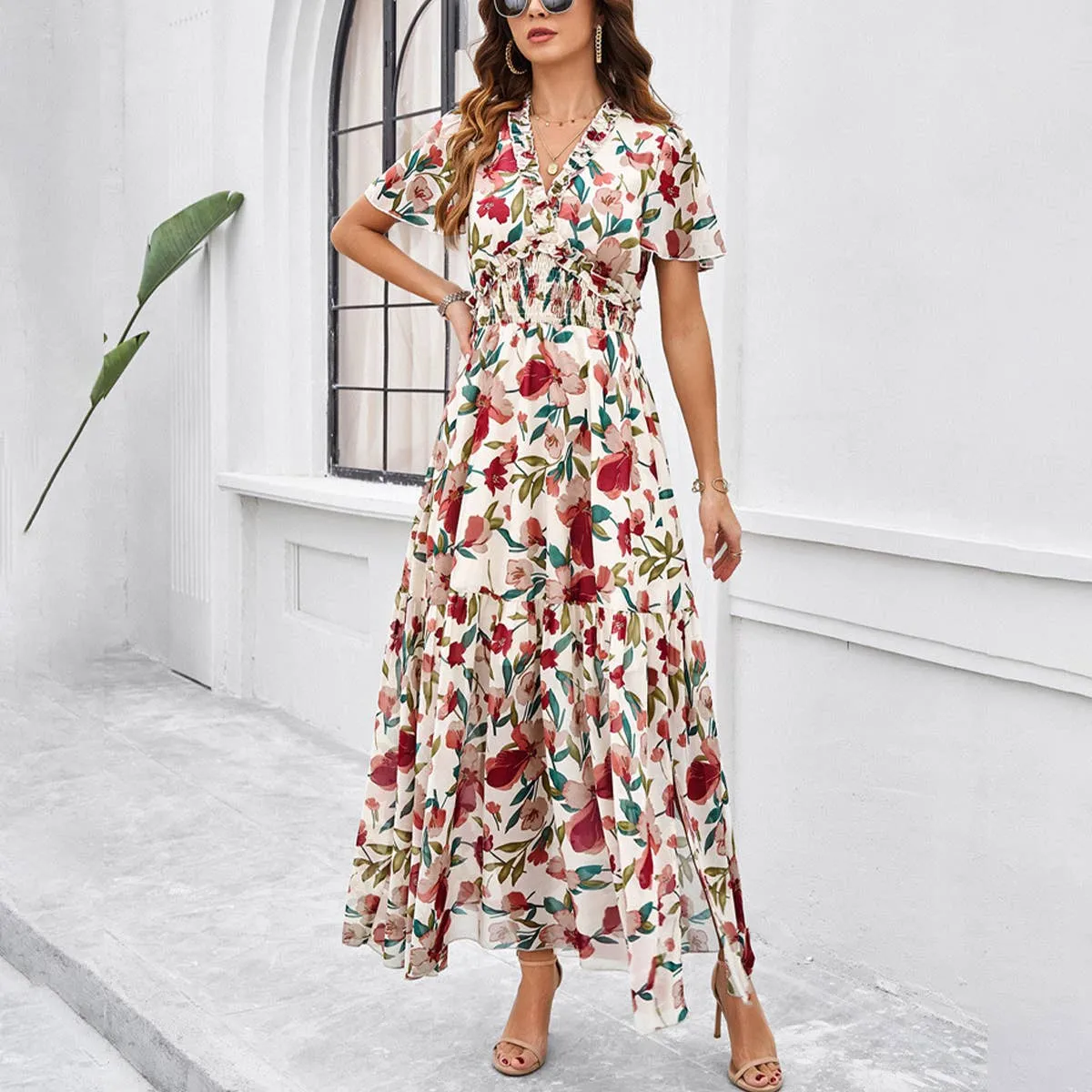 CASUAL PRINT DRESS WITH WAIST_CWDMD1953 Relaxed Layers