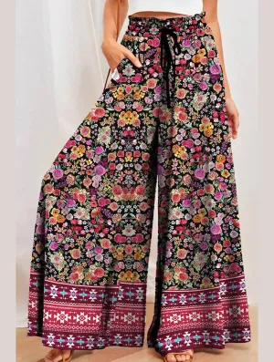 CASUAL PRINTED LACE-UP PANTS_CWBLP0633 Smart Fit