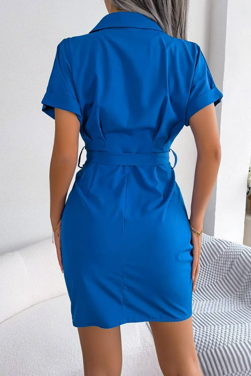 Shine Moment Thermal-Lined CASUAL SOLID COLOR BAT SLEEVE WAIST SHIRT DRESS_CWDSD2522