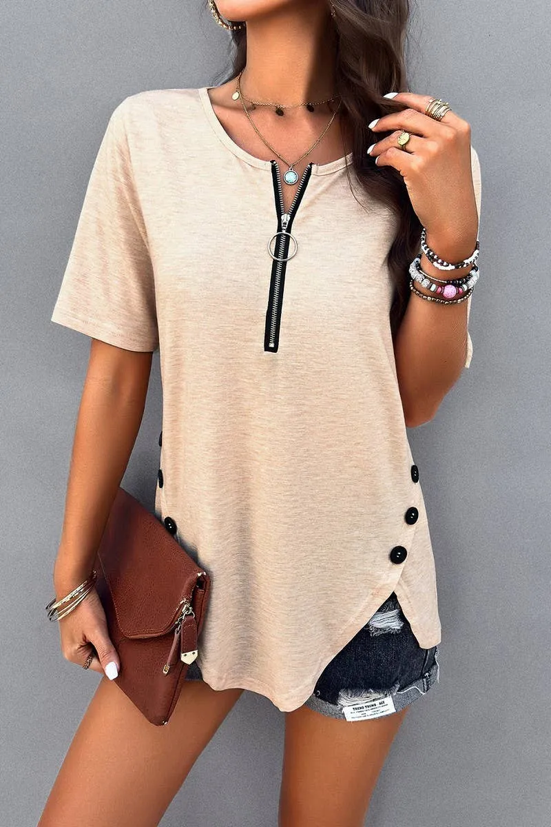 CASUAL SOLID COLOR SHORT SLEEVE TOP_CWTSTS0172 Resilient Elasticity