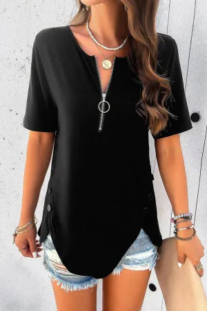Flattering Drape Rolled Hem Detailing CASUAL SOLID COLOR SHORT SLEEVE TOP_CWTSTS0172