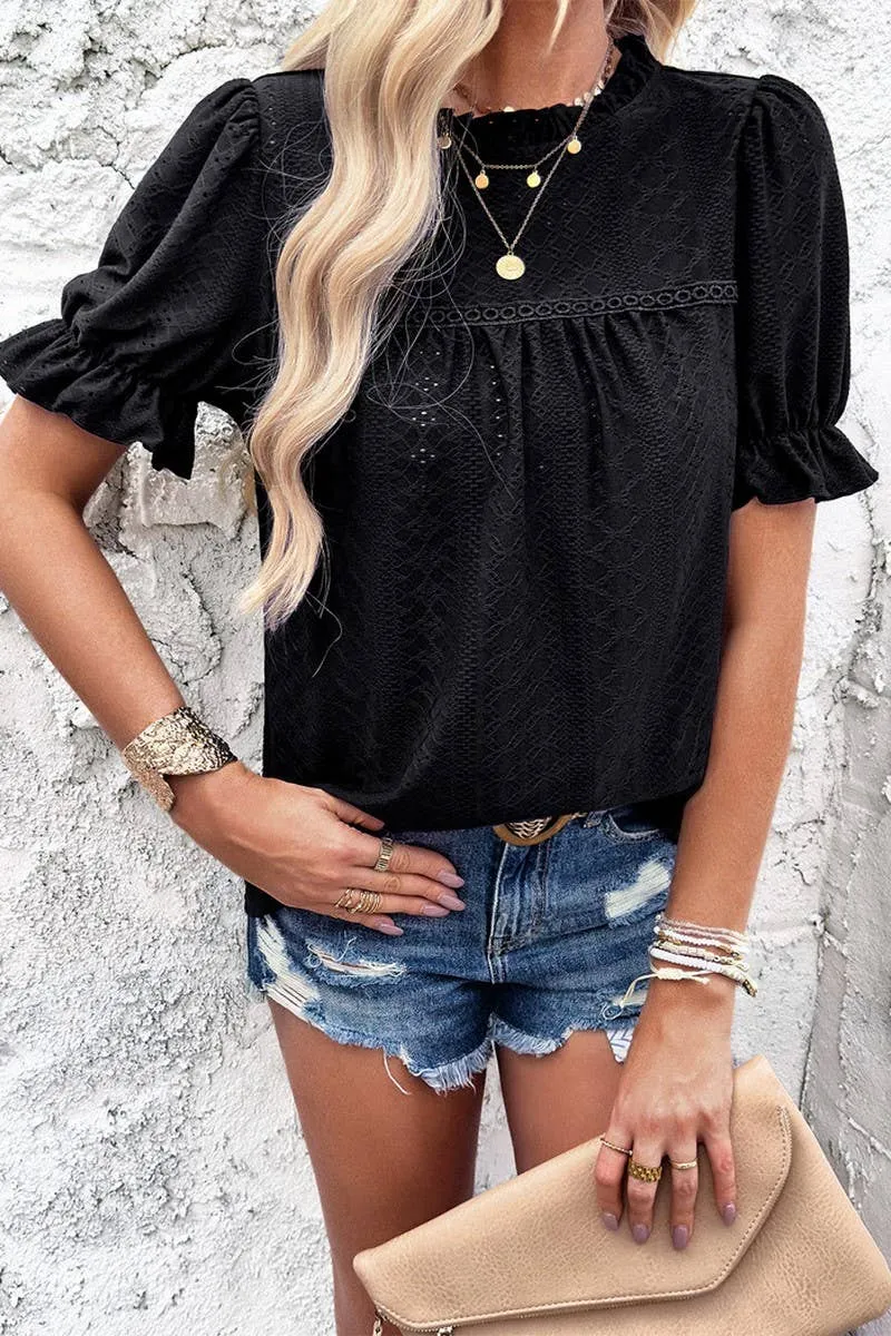 CASUAL SOLID COLOR SHORT SLEEVED CUT OUT TOP_CWTSTS0317 Seamless Knit Design Self Cleaning Coating